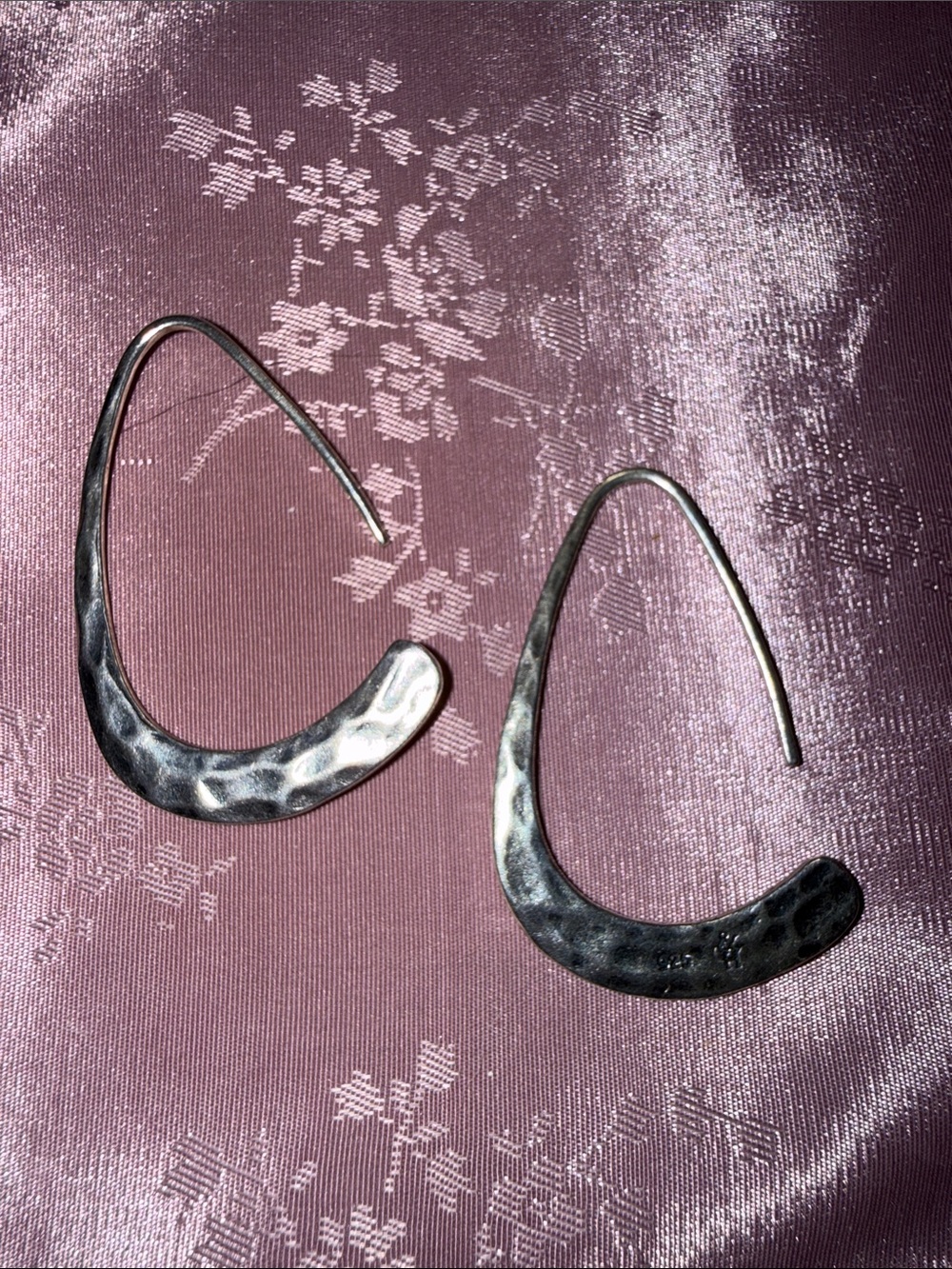 Hand-Hammered Silver Curved Drop Earrings